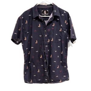 Hinano Tahiti Men's Dark Blue Patterned Shirt